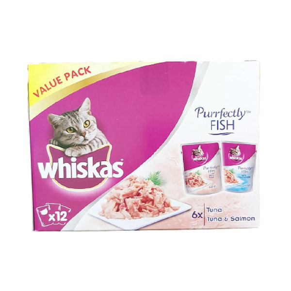 پک 12 تایی پوچ 80 گرمی گربه طعم تن و سالمون Whiskas
